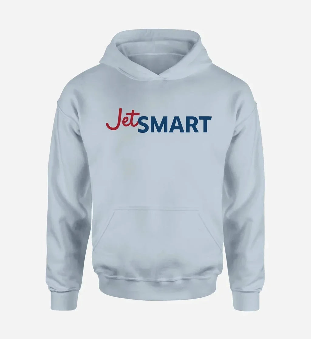 JetSmart Airlines logo printed on light blue hoodie