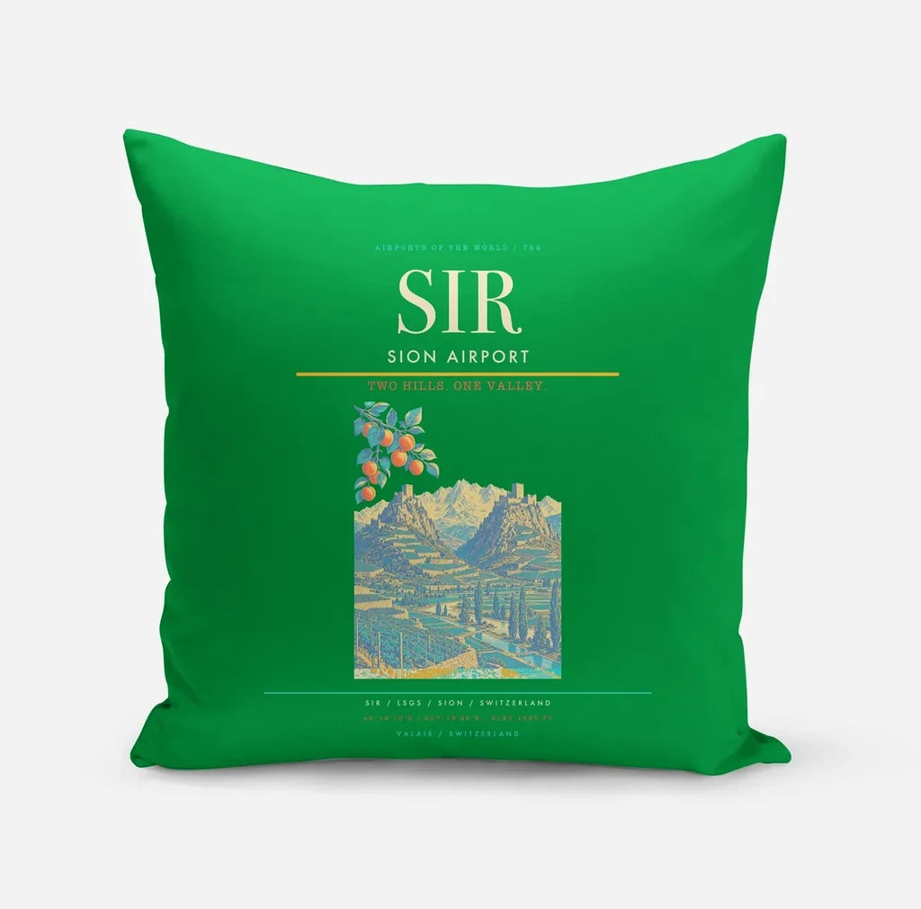 Sion Airport (SIR) design on green pillow