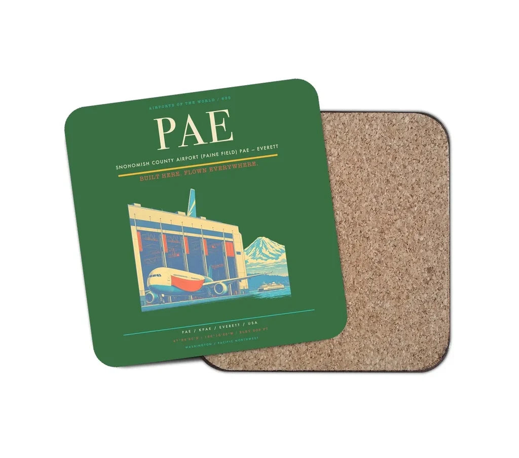 Snohomish County Airport (Paine Field) (PAE) design on green 1 piece coaster