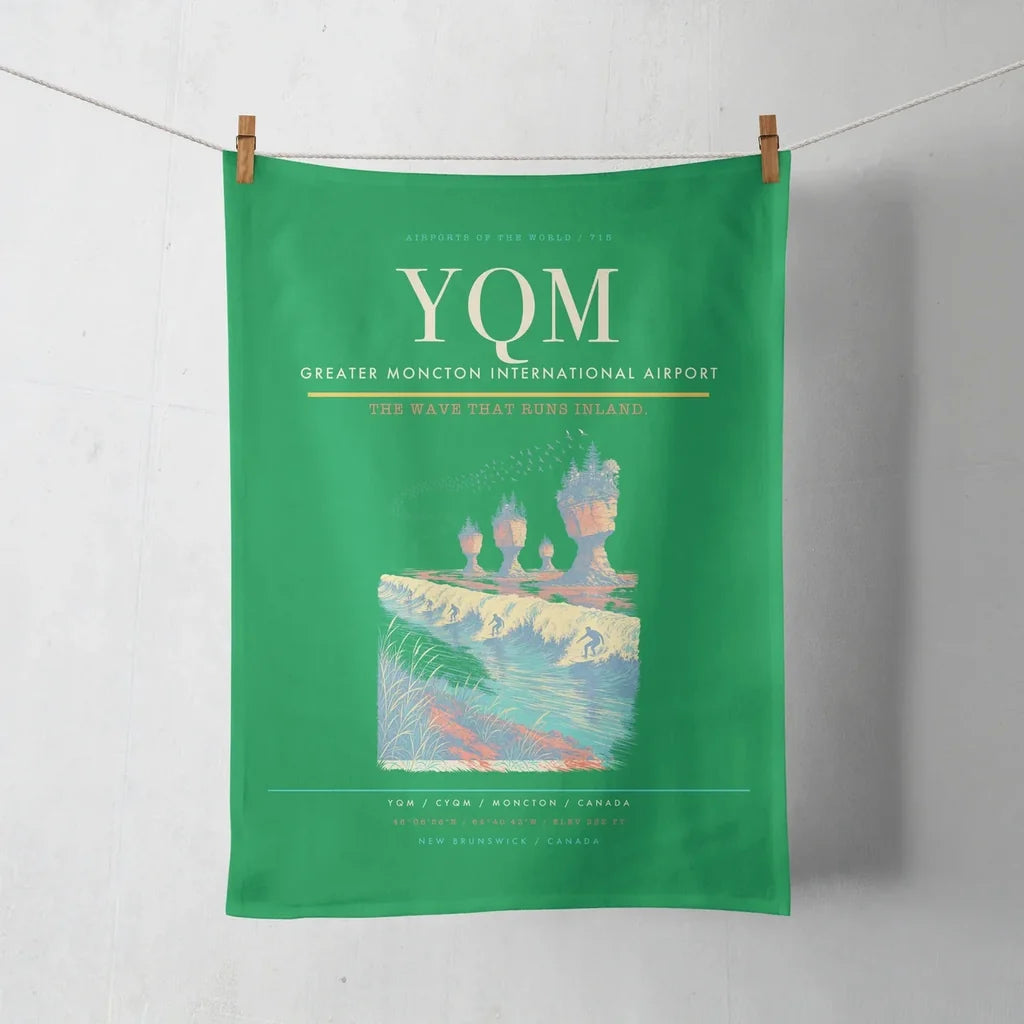 Greater Moncton International Airport (YQM) design on green towel