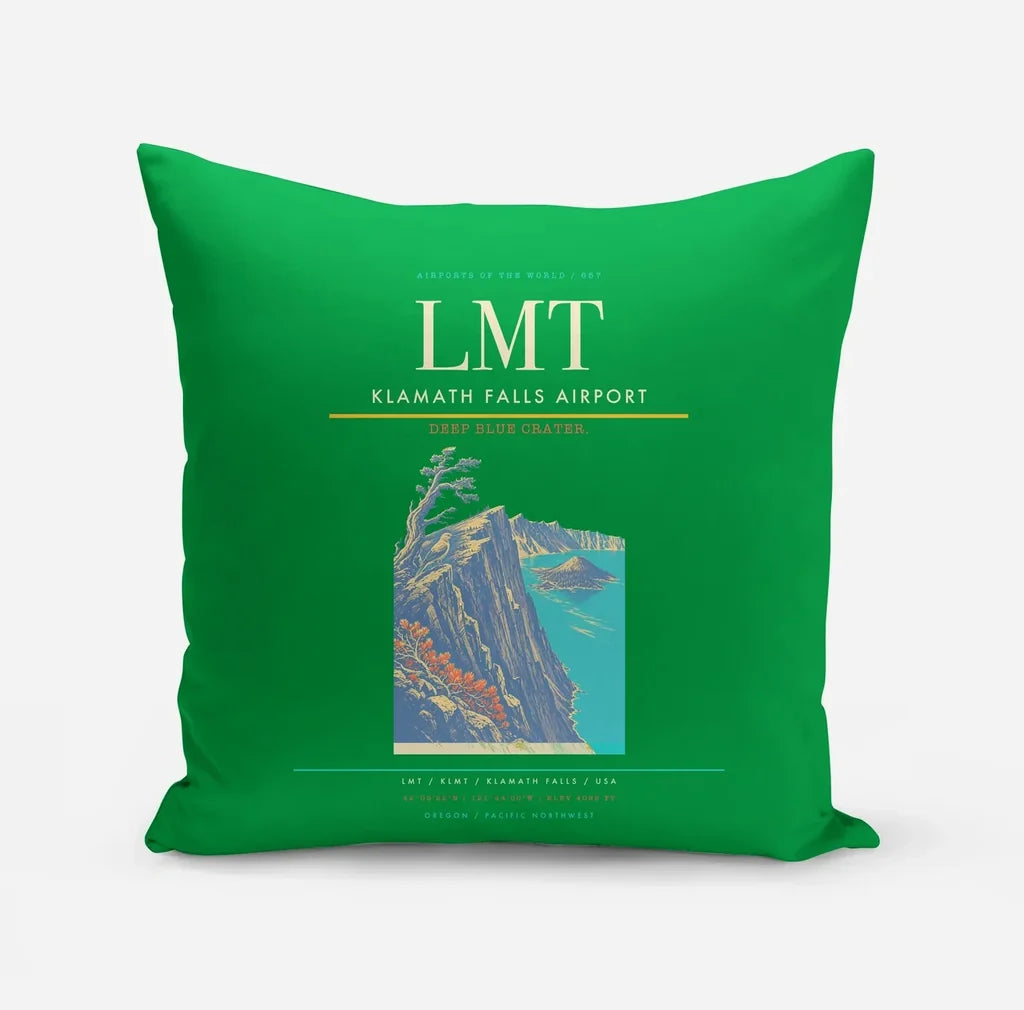 Klamath Falls Airport (LMT) design on green pillow