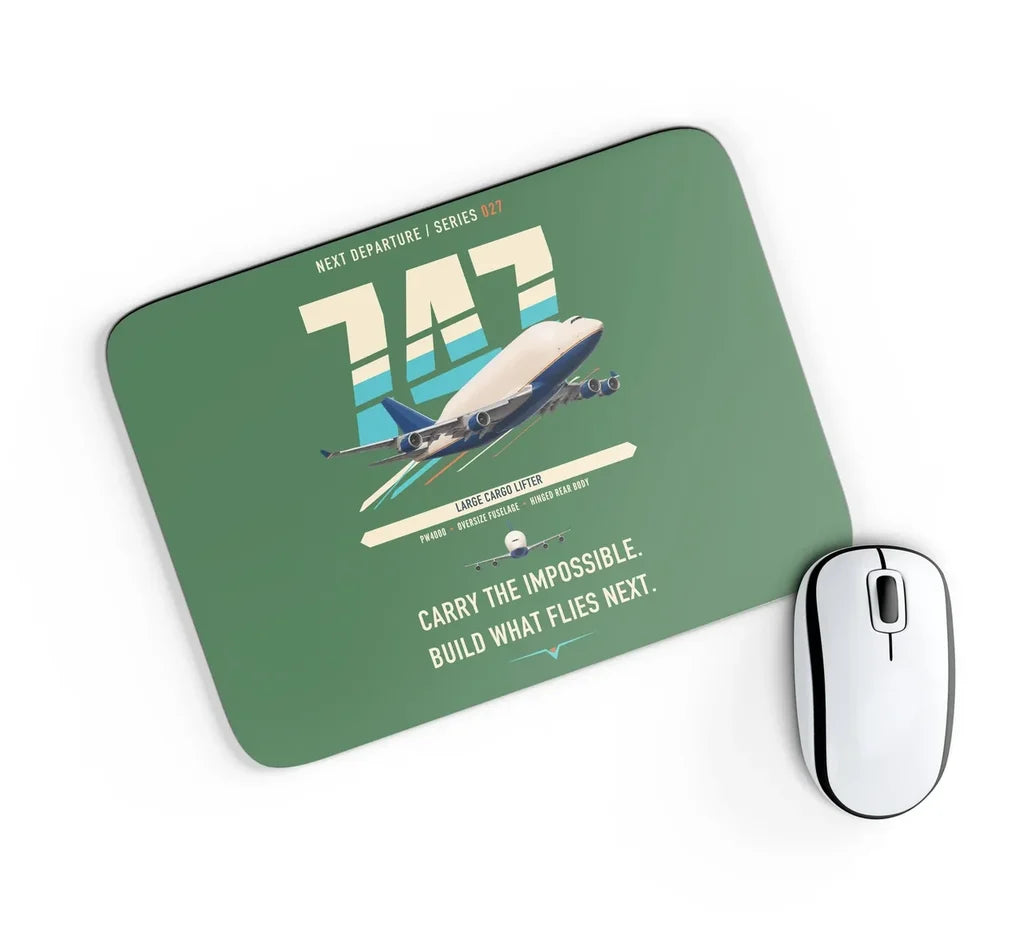 Boeing 747-400 Dreamlifter design on green rectangle mouse pad
