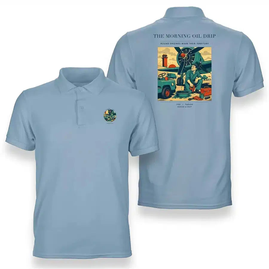 VINTAGE G4266 - The Morning Oil Drip - Double-Side Polo T-Shirt design on lightblue
