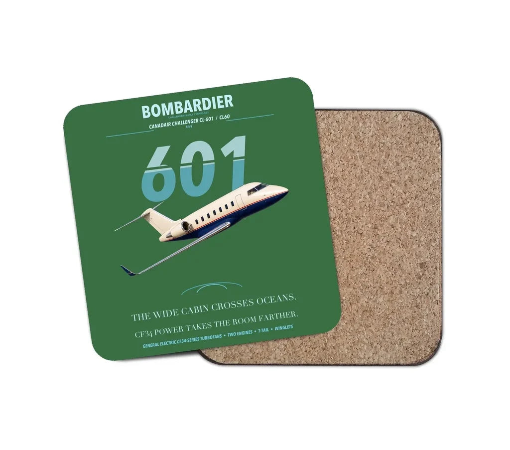 Bombardier Challenger 601 design on green 1 piece coaster