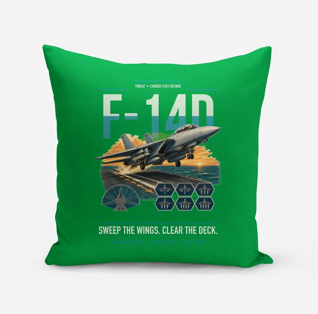 F-14D Tomcat design on green pillow