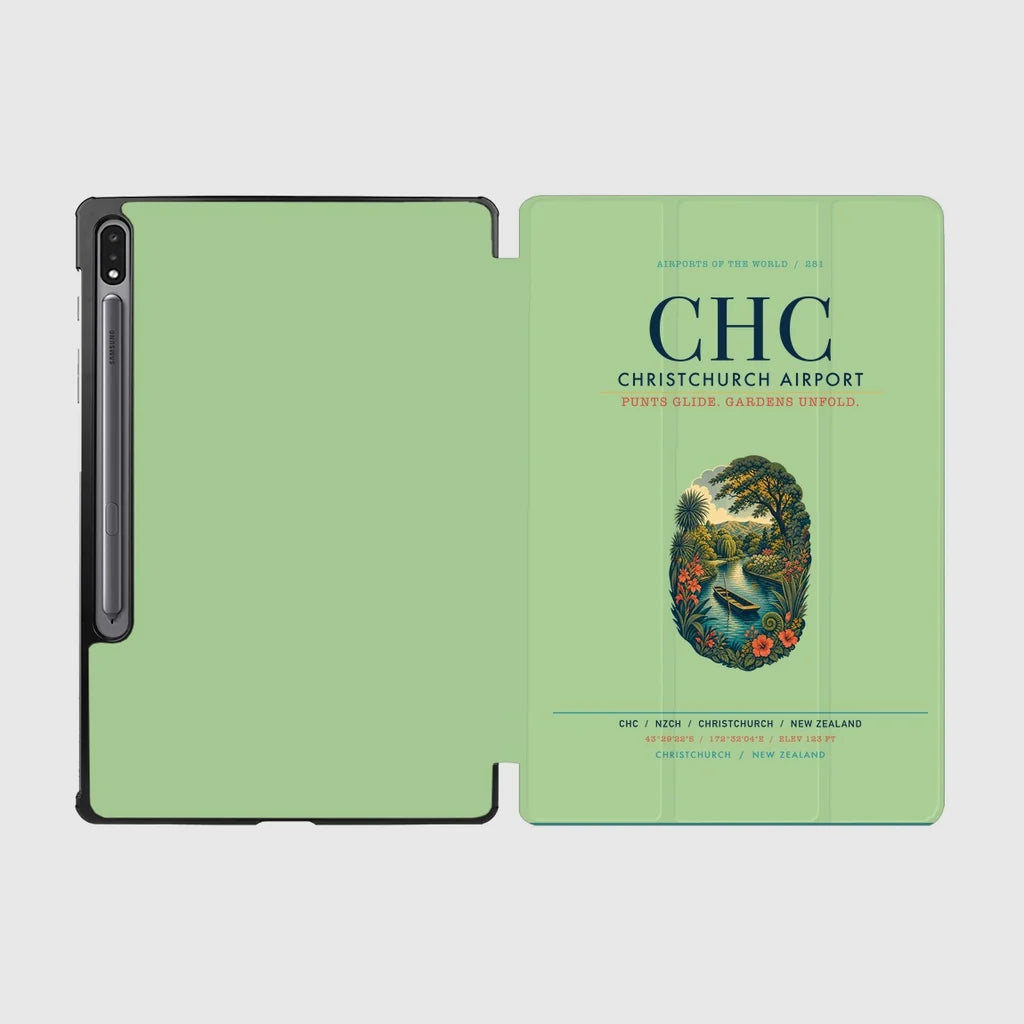 Christchurch Airport (CHC) design on light green samsung tablet tablet case