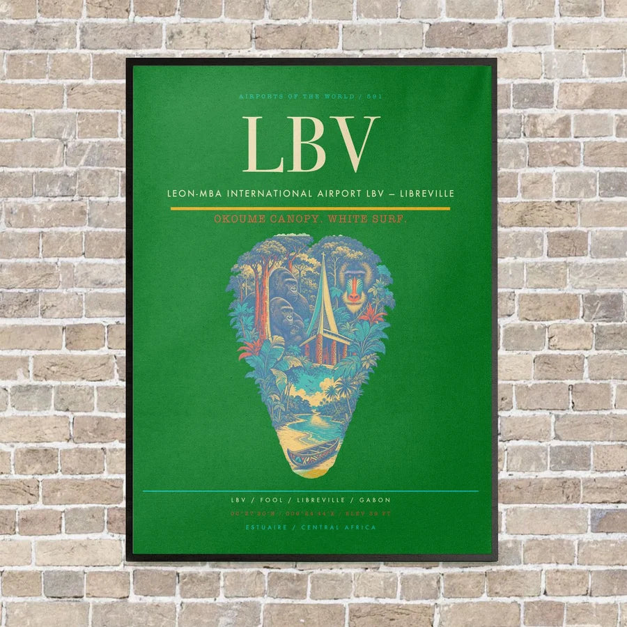 Leon-Mba International Airport LBV — Libreville vertical canvas print - framed - green background