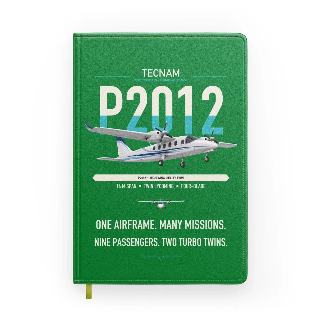 Tecnam P2012 Traveller design on green notebook
