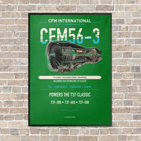 Thumbnail for CFM56-3 vertical canvas print - framed - green background