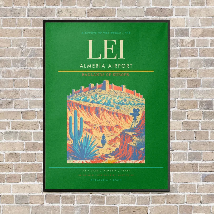 Almería Airport LEI vertical canvas print - framed - green background