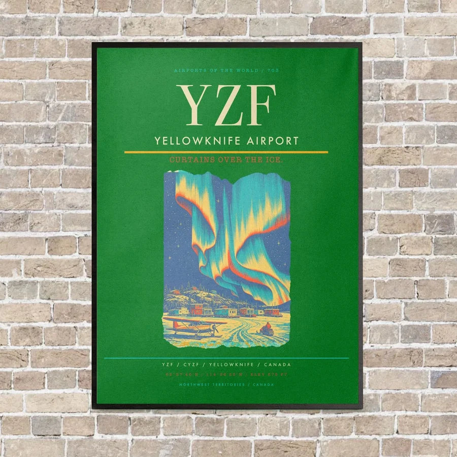 Yellowknife Airport YZF vertical canvas print - framed - green background
