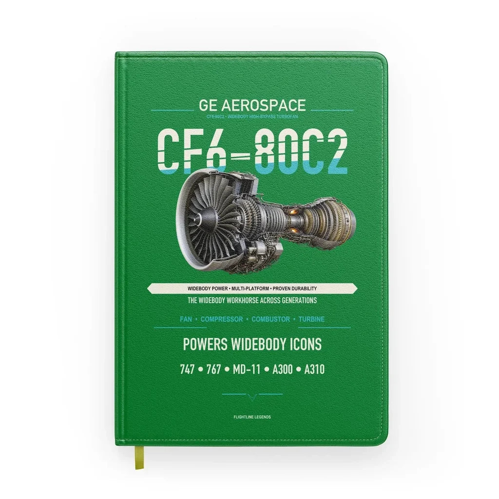 CF6-80C2 design on green notebook