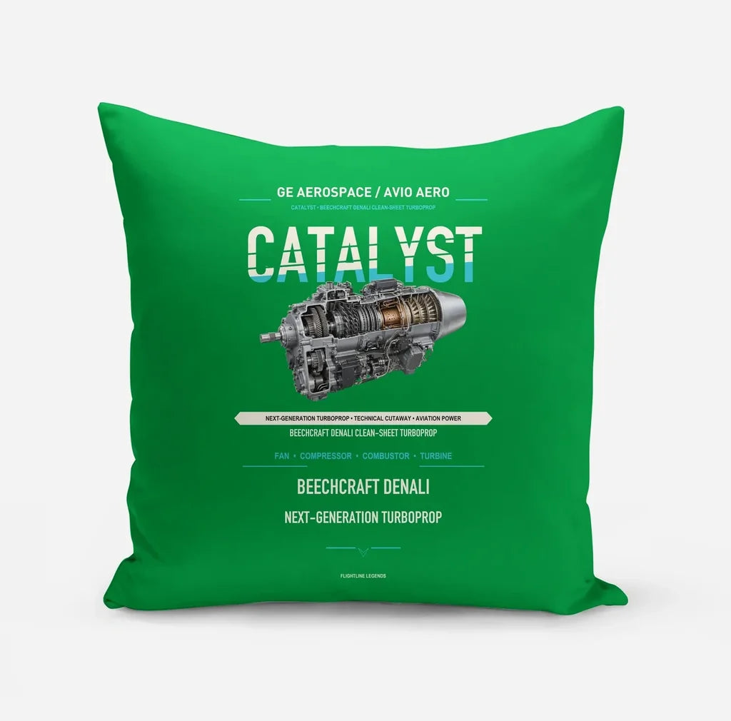 CATALYST design on green pillow
