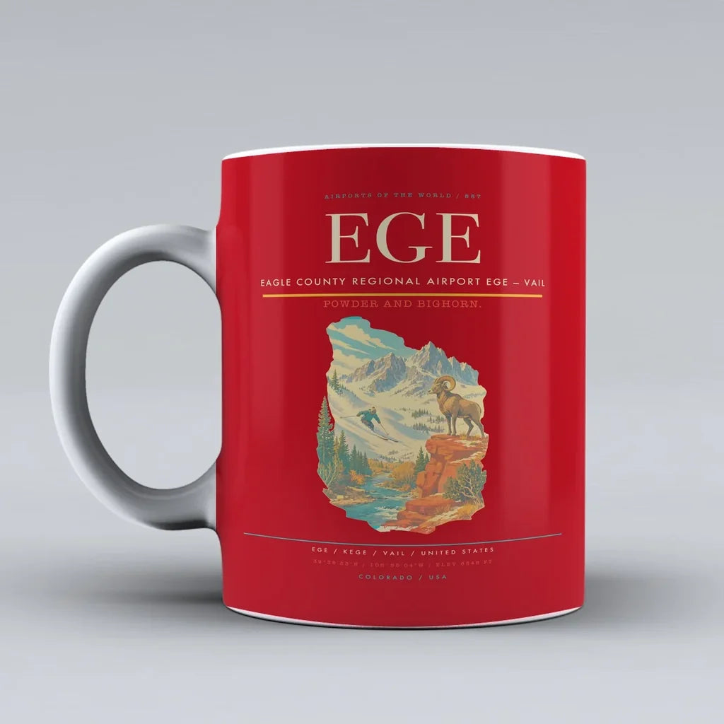 Eagle County Regional Airport (EGE) airport code design on red ceramic mug