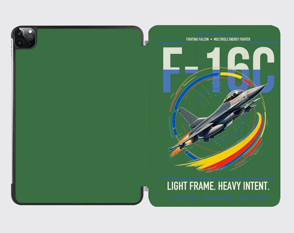F-16C Fighting Falcon design on green ipad tablet case