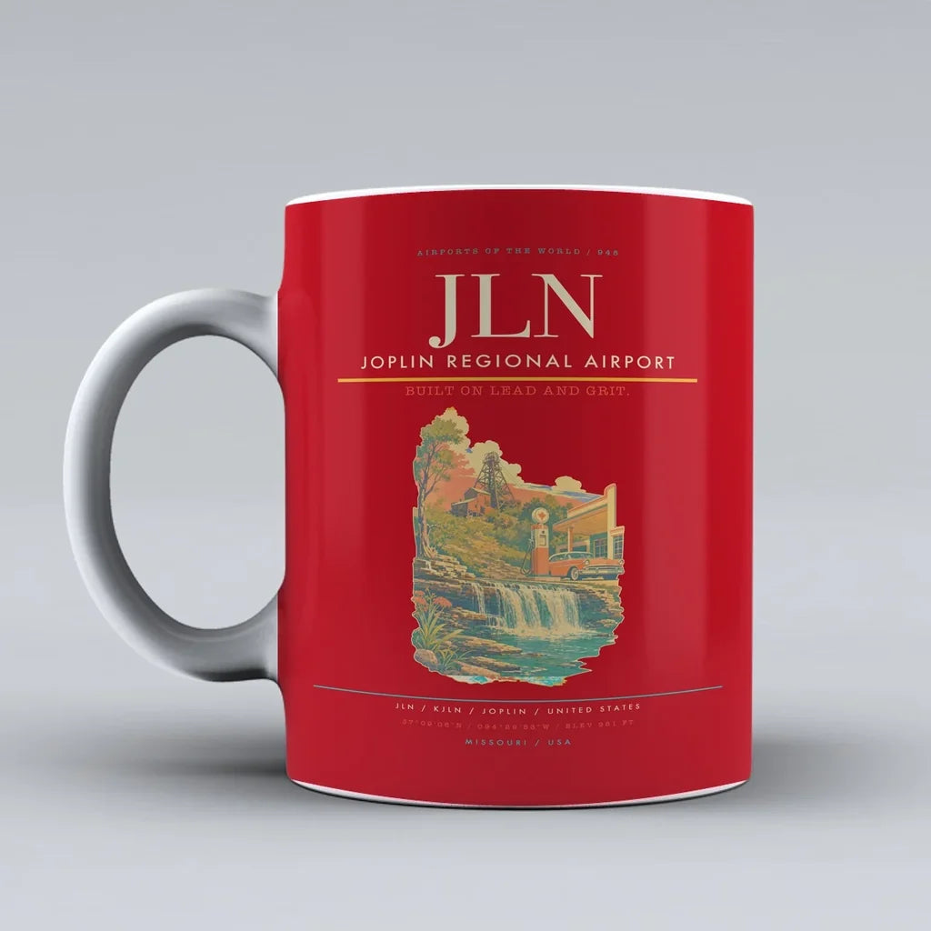 Joplin Regional Airport (JLN) airport code design on red ceramic mug