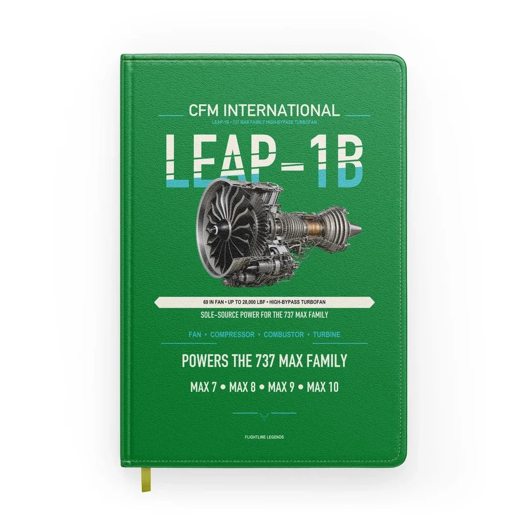 CFM LEAP-1B design on green notebook