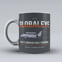 Thumbnail for Saab GlobalEye design on gray ceramic mug, double-side print