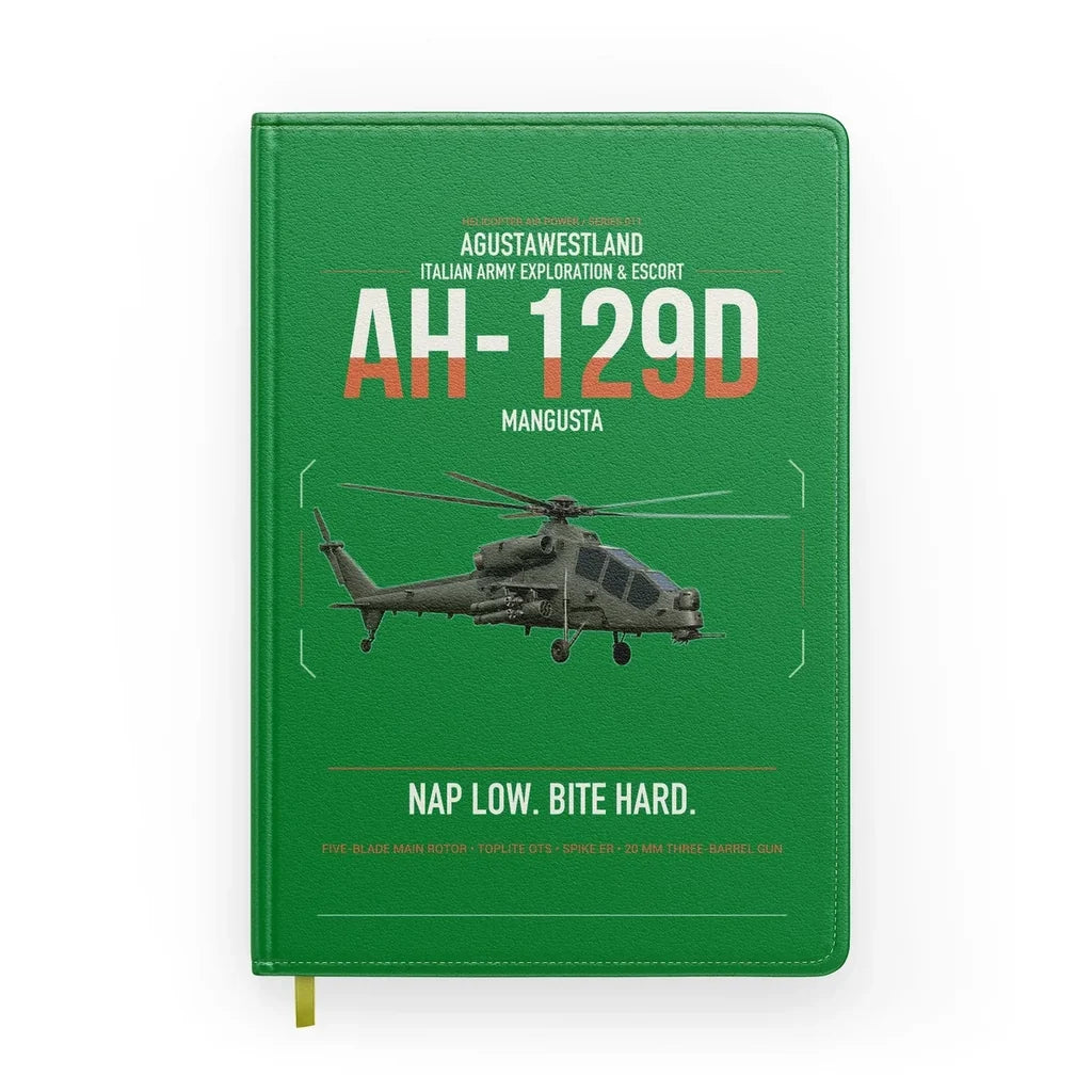 AgustaWestland AH-129D Mangusta design on green notebook