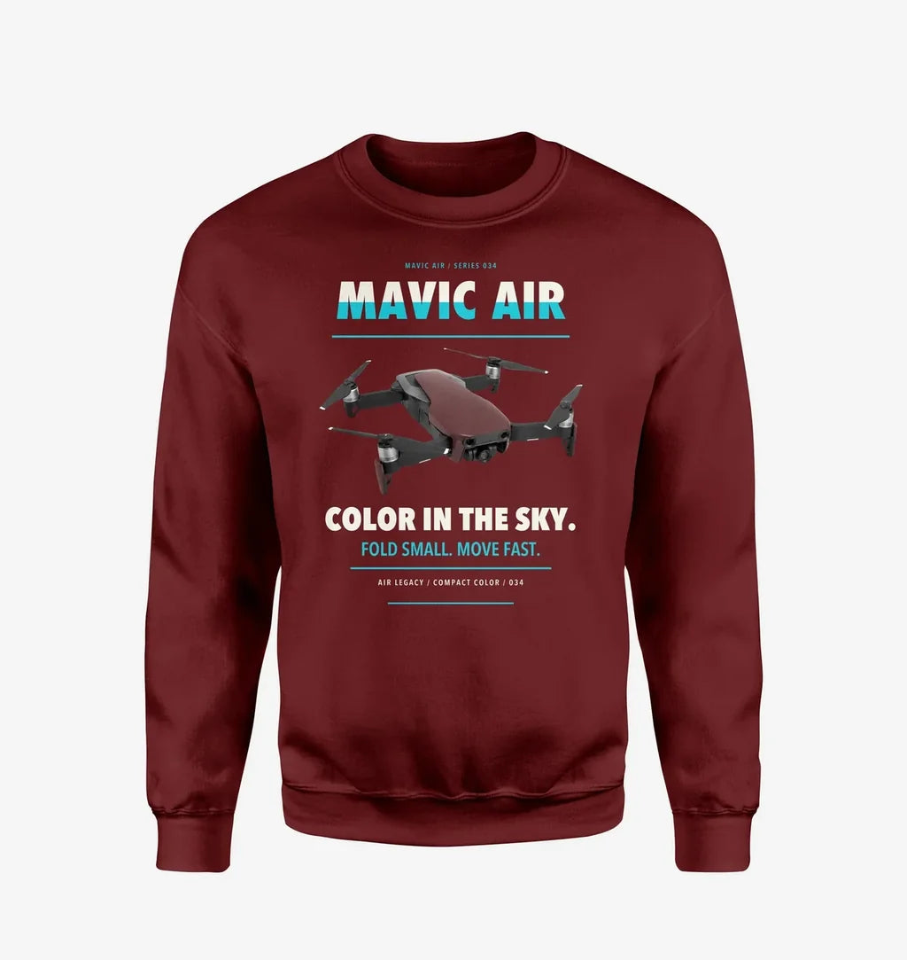 DJI Mavic Air design on wine red sweatshirt