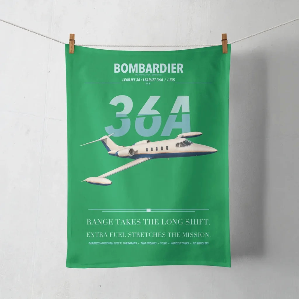 Bombardier Learjet 36A design on green towel