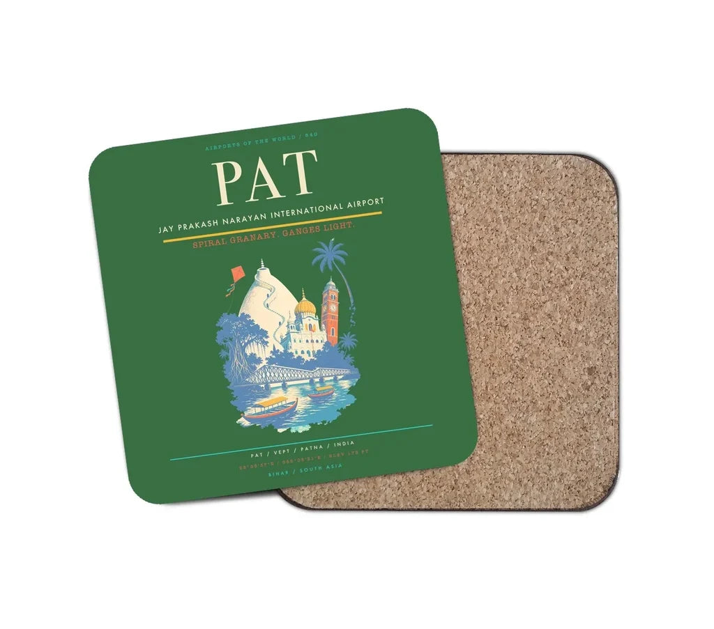 Jay Prakash Narayan International Airport (PAT) design on green 1 piece coaster