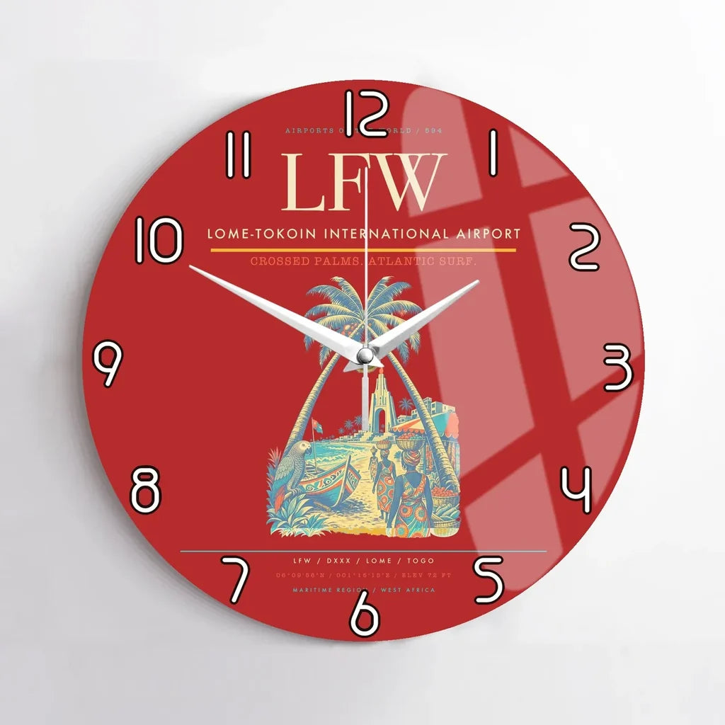 Lome-Tokoin International Airport (LFW) design on red no frame wall clock