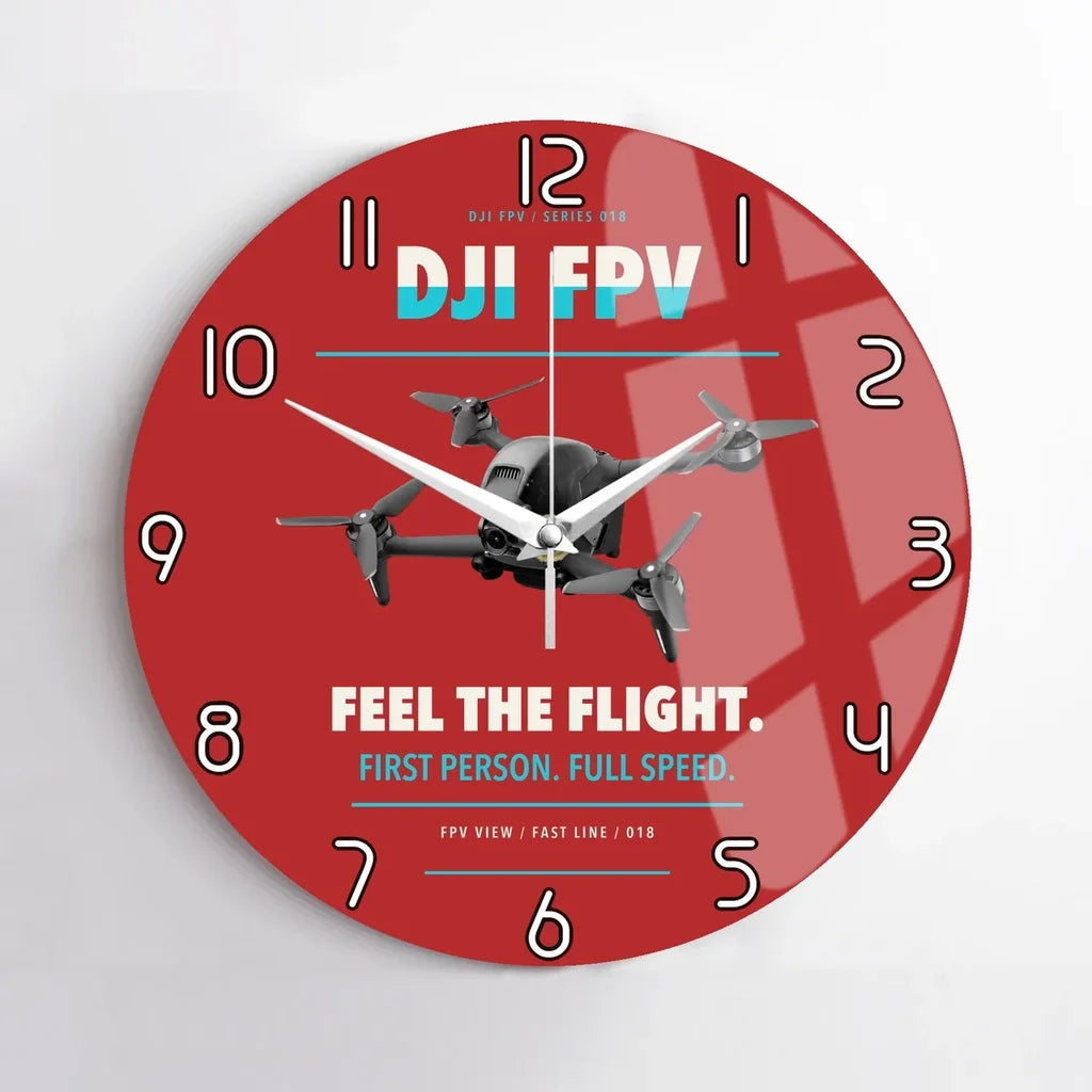 DJI FPV design on red no frame wall clock