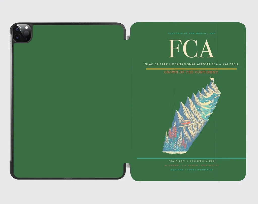 Glacier Park International Airport (FCA) design on green ipad tablet case