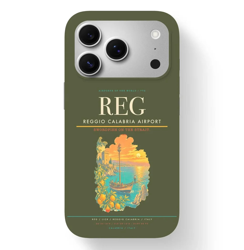 Reggio Calabria Airport (REG) design on green army iPhone 17 Pro MagSafe case