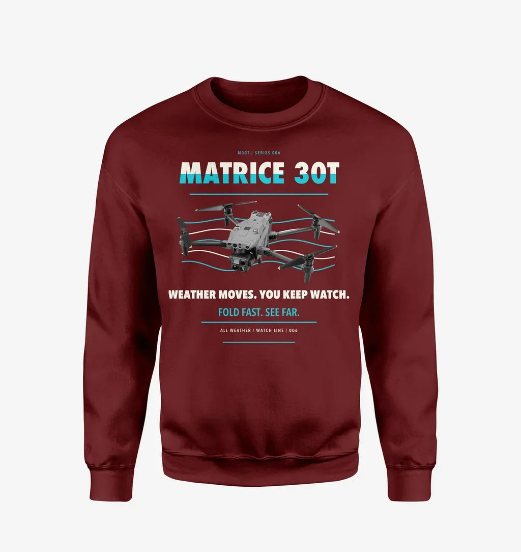 DJI Matrice 30T design on wine red sweatshirt