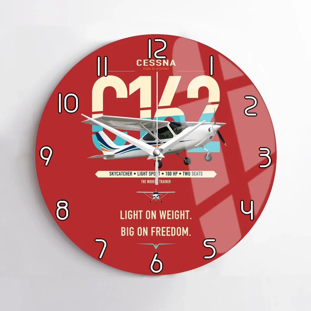 Cessna 162 Skycatcher design on red no frame wall clock