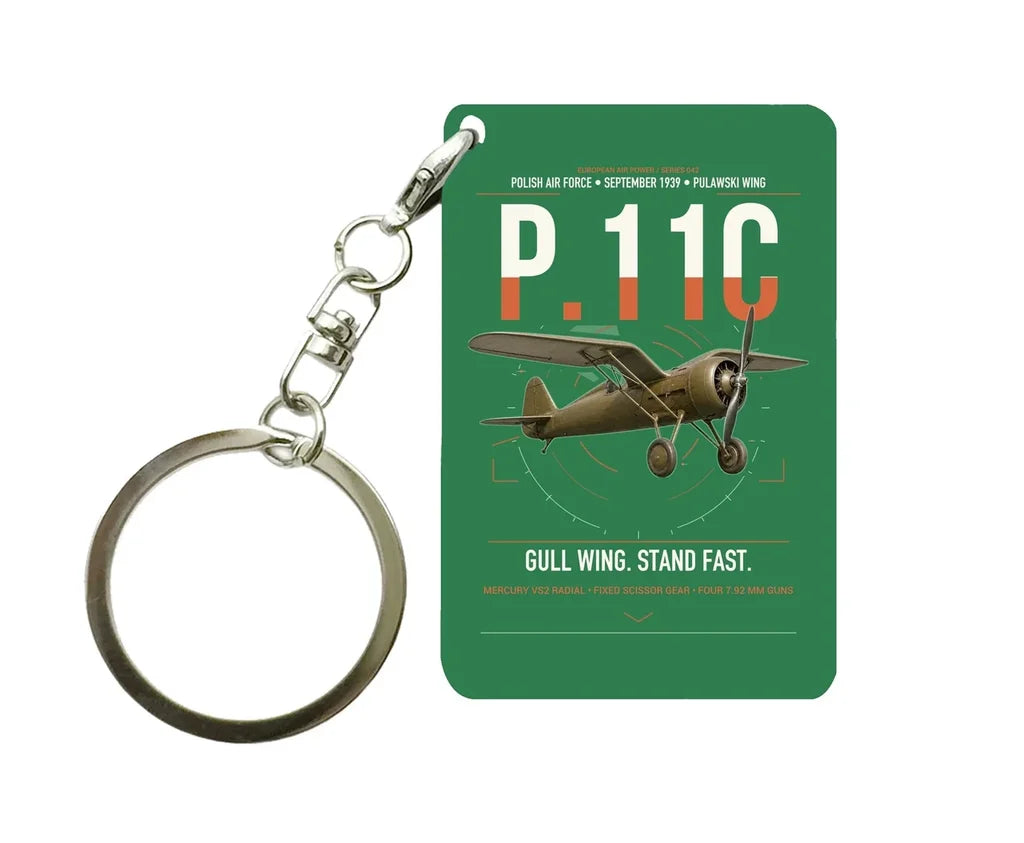 PZL P.11c design on green designed key chain, double-side print