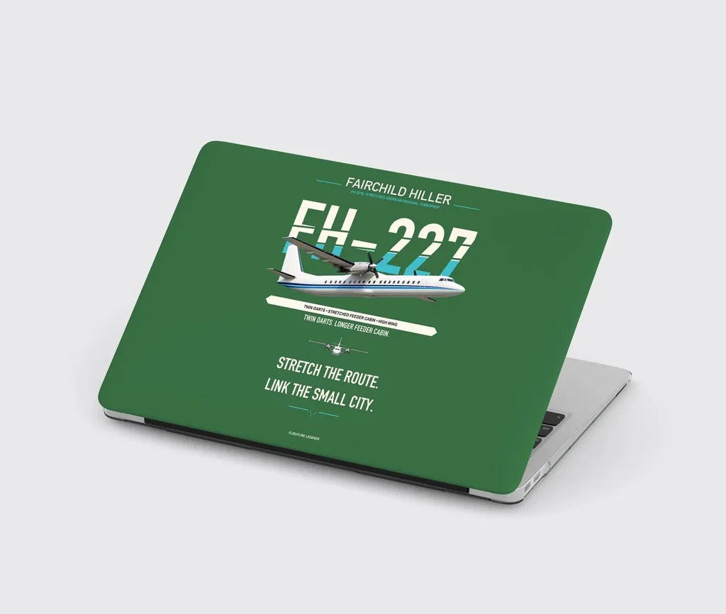 Fairchild Hiller FH-227B design on green MacBook case