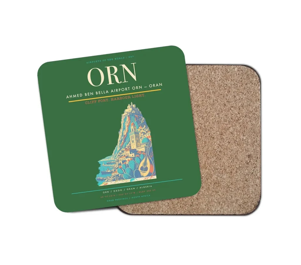 Ahmed Ben Bella Airport (ORN) design on green 1 piece coaster
