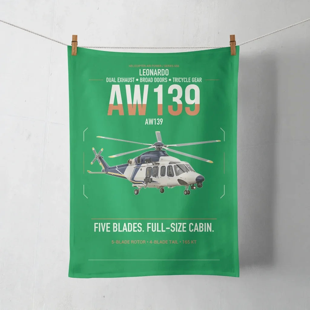 Leonardo AW139 design on green towel