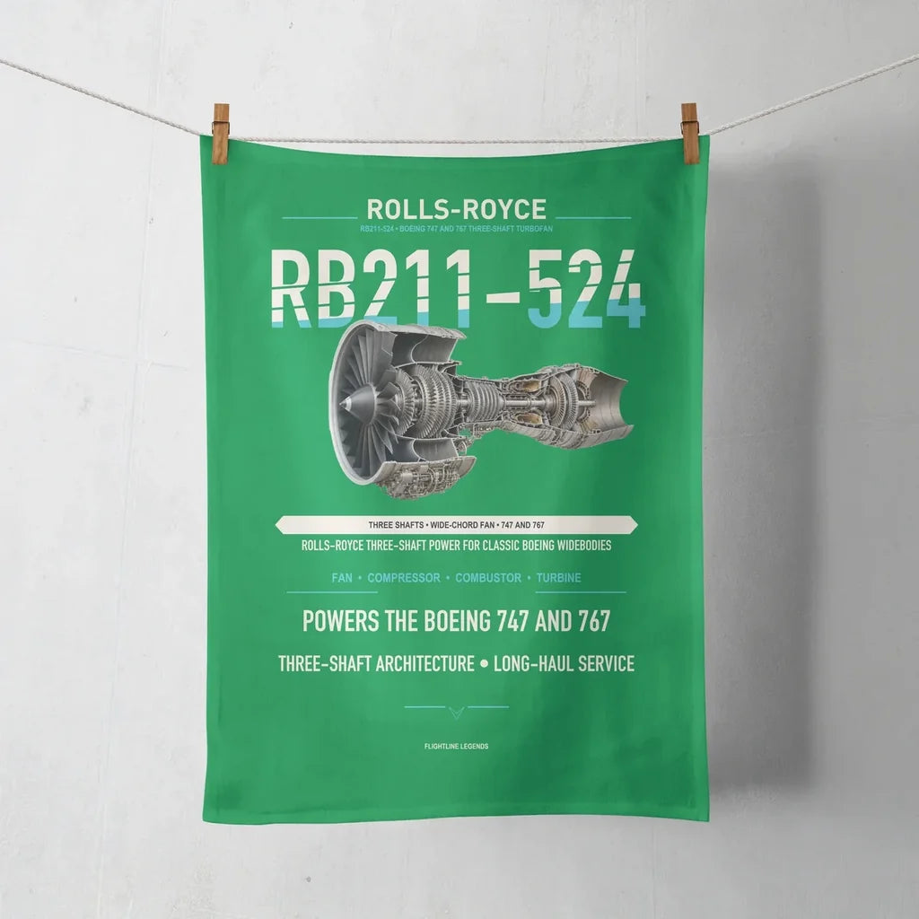 RB211-524 design on green towel