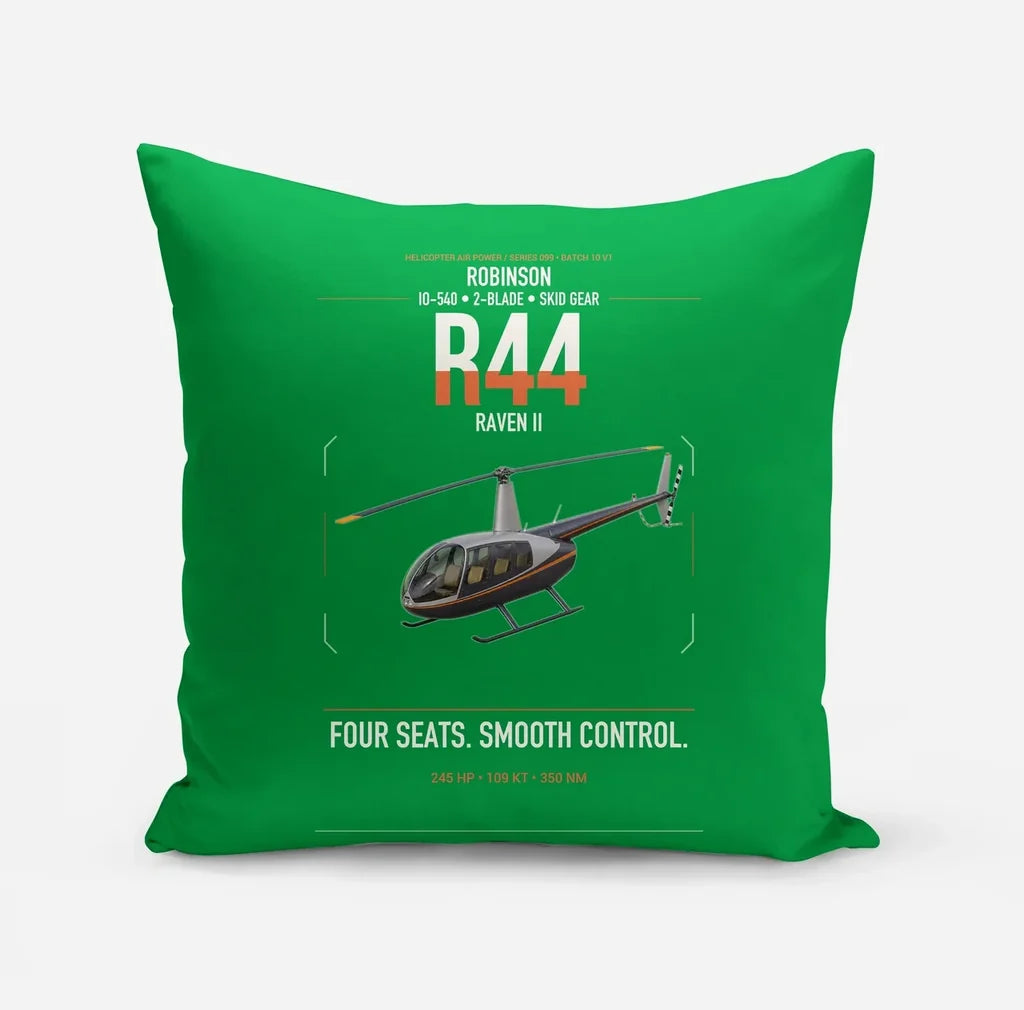Robinson R44 Raven II design on green pillow