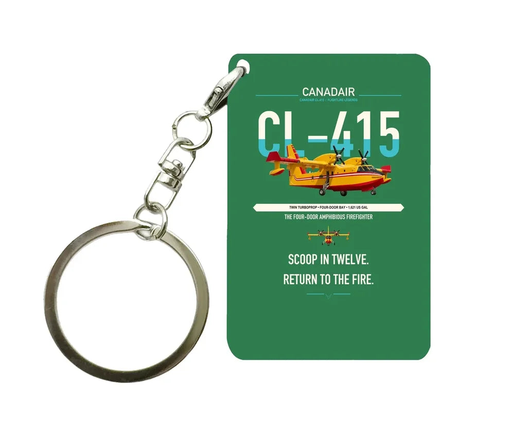Canadair CL-415 design on green designed key chain, double-side print