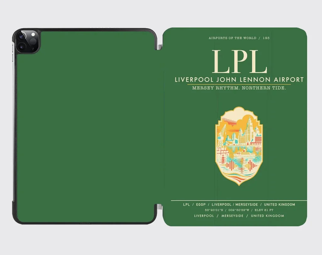 Liverpool John Lennon Airport (LPL) design on green ipad tablet case