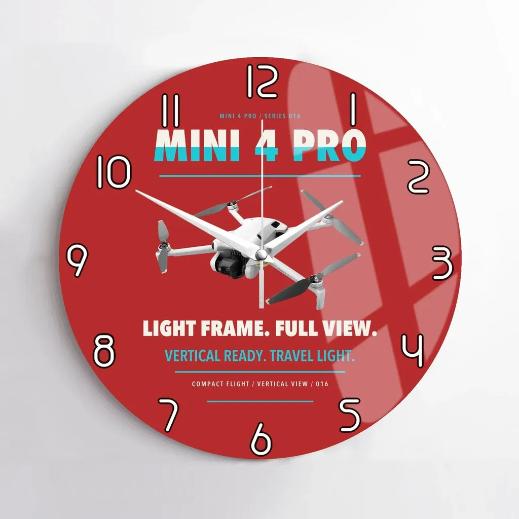 DJI Mini 4 Pro design on red no frame wall clock
