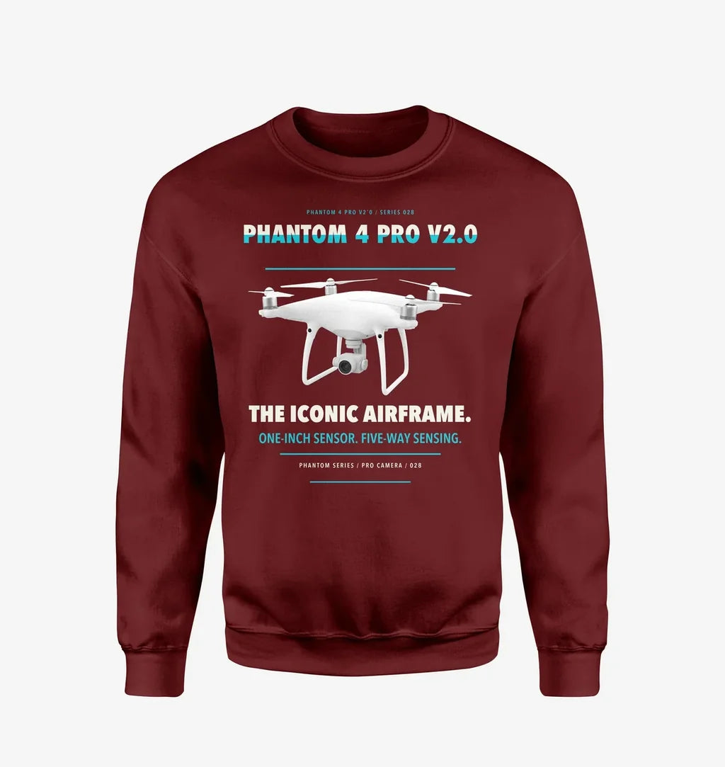 DJI Phantom 4 Pro V2.0 design on wine red sweatshirt