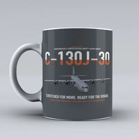 Thumbnail for C-130J-30 Super Hercules design on gray ceramic mug, double-side print