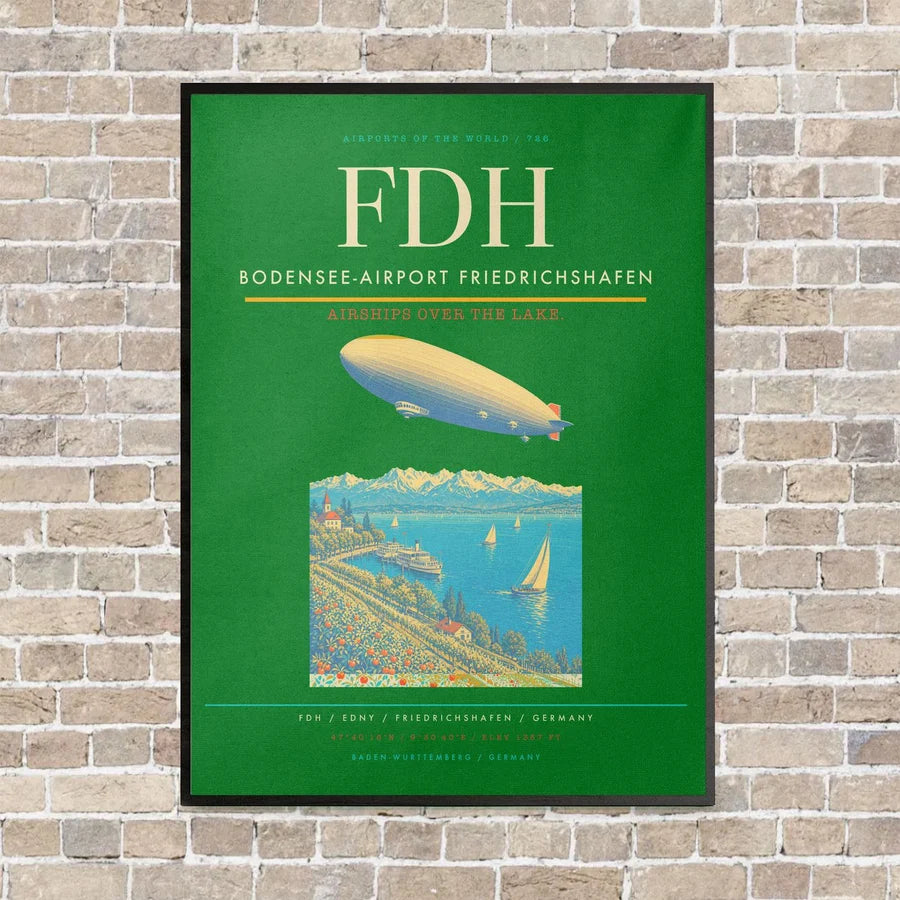Bodensee-Airport Friedrichshafen FDH vertical canvas print - framed - green background