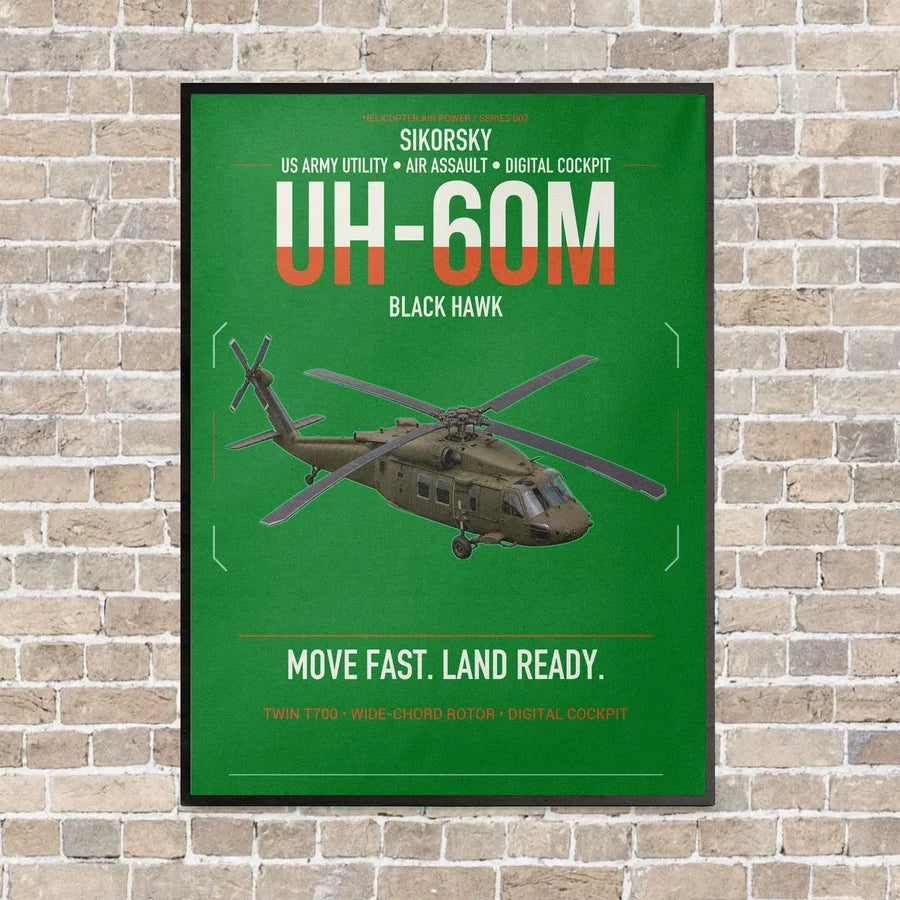 Sikorsky UH-60M Black Hawk vertical canvas print - framed - green background