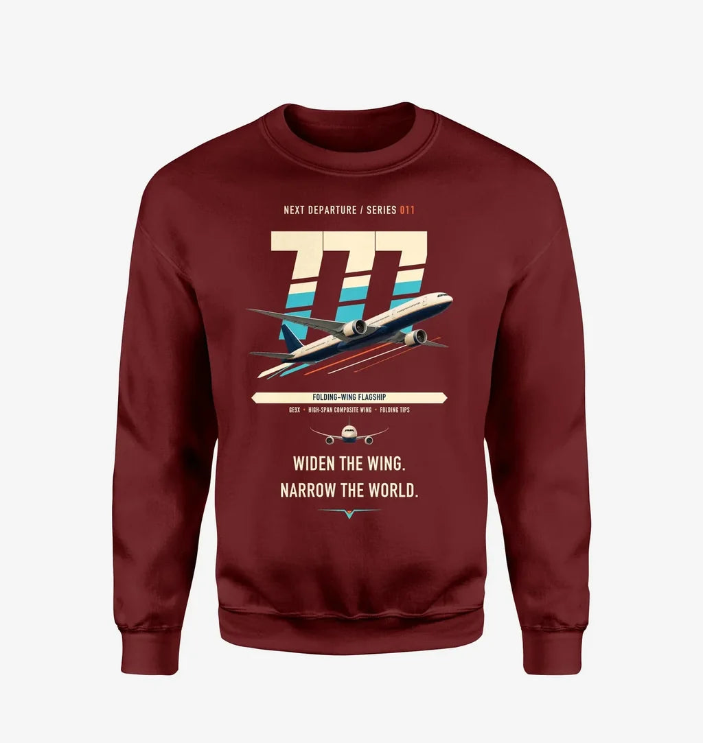 Boeing 777-9 design on wine red sweatshirt