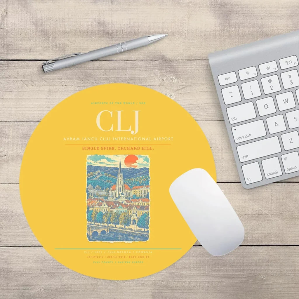 Avram Iancu Cluj International Airport CLJ Mouse-Pad Round - Yellow