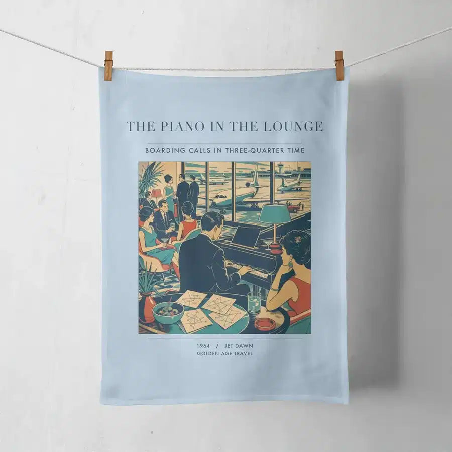 VINTAGE G4301 - The Piano In The Lounge - Designed Towels design on lightblue