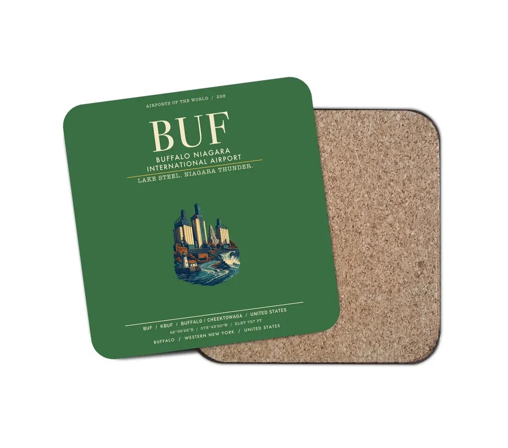 Buffalo Niagara International Airport (BUF) design on green 1 piece coaster