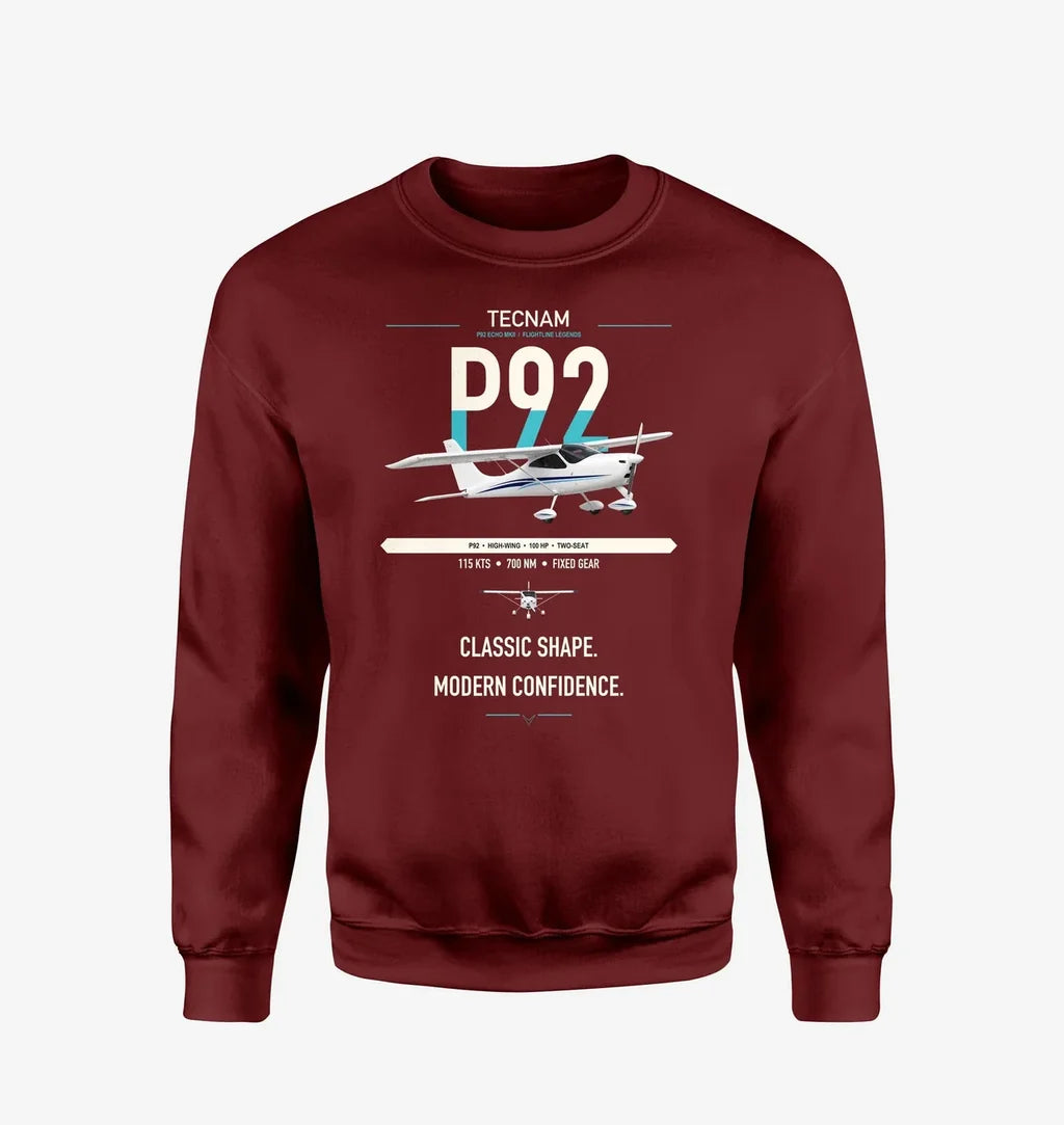 Tecnam P92 Echo MkII design on wine red sweatshirt